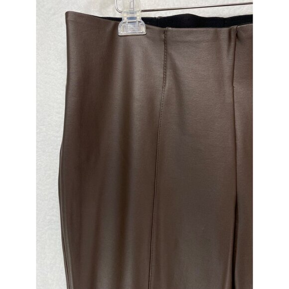 Slim Factor 1X Short Slim Faux Leather Brown Elastic Waist Pants NWT - Picture 2 of 12
